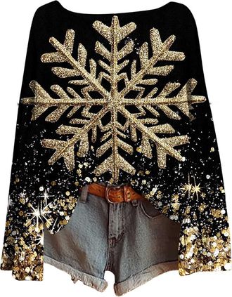 Generic womens christmas sweatshirt Womens Christmas Tree Sweatshirts UK Long Sleeve Novelty Funny Print Jumper Oversized Crewneck Xmas Holiday Casual Shirts 