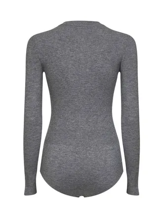 Self Portrait Ribbed Wool-Blend Knit Bodysuit - Gray