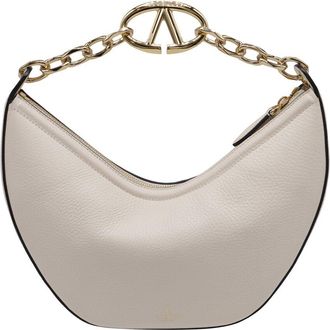 Valentino Ecru Leather Small VLogo Moon Shoulder Bag (Authentic Pre-Loved)