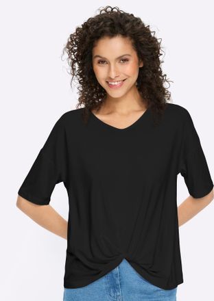 Heine Kurzarmshirt HEINE Shirt, Damen, Gr. 34, schwarz, 95% Viskose, 5% Elasthan, unifarben, V-Ausschnitt, Shirts Kurzarmshirt