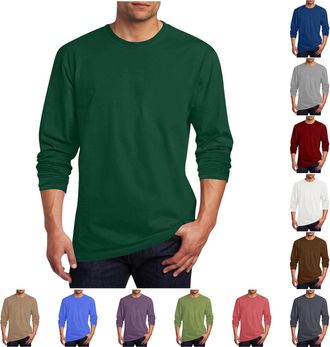 Generic Long Sleeve T Shirt Mens Basic Sports Tops Lightweight Mens Plain Crew Neck T-Shirt Loose Fit Tee Shirt Cotton Pullover Breathable Long Sleeve T-Shirt