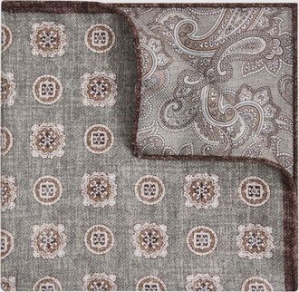 Reiss Sage Melange Silk Reversible Pocket Square, One Size