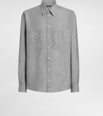 Dolce & Gabbana Washed Linen Canvas Shirt - Man Shirts Gray 41