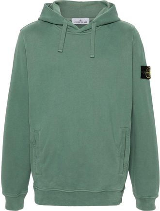 Stone Island Compass-patch cotton hoodie - men - Organic Cotton - S - Green