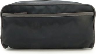 Prada Black Dark Brown Nero Nylon Leather Clutch Bag (Pre-Owned)