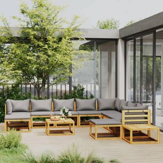 vidaXL Muebles De Jard&iacute;n 12 Pzas Cojines Madera Maciza De Acacia Vidaxl