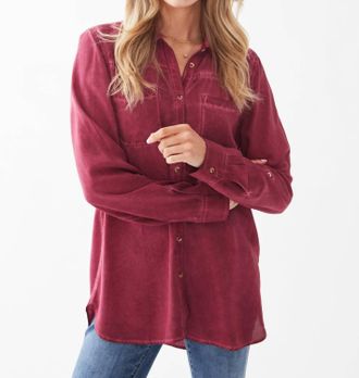 FDJ Pigment Dyed Button Front Shirt In Cabernet