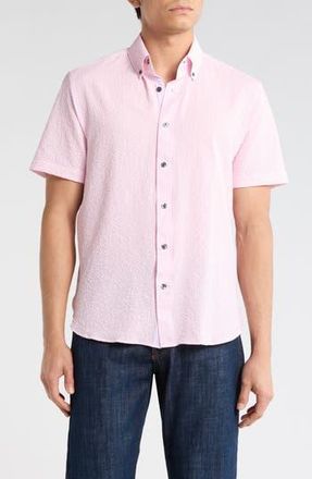 ConStruct Seersucker Short Sleeve Button-Up Shirt in Light Pink at Nordstrom Rack, Size Xx-Large