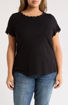 T Tahari Scallop T-Shirt in Black at Nordstrom Rack, Size 3X