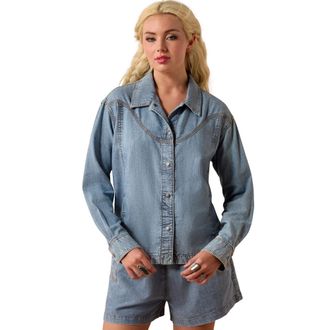 Ariat Womens Bonfire Shirt Jacket Long Sleeve in Medium Blue, Size 2X-Large, by Ariat
