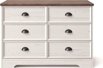 Concept Usine C&oacute;moda con 6 cajones, blanca y madera, 120 cm