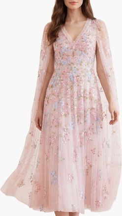 Needle & Thread Versailles Ditsy V-Neck Cape Maxi Gown in Shell/bright at Nordstrom, Size 14