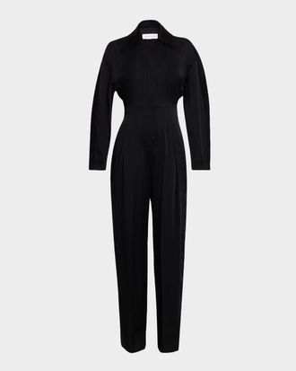 Victoria Beckham Fluid Satin Cinched Straight-Leg Jumpsuit