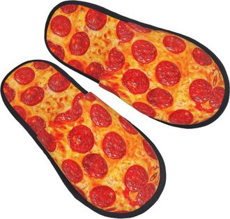 Generic Fluffy Slippers 3D Pizza Pepperoni Printing Fuzzy Slippers Plush Comfy House Shoes For Indoor Bedroom Bathroom L