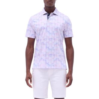 Bugatchi Hendrix Digital Palm Print Pima Cotton Polo in Pink at Nordstrom Rack, Size Xx-Large