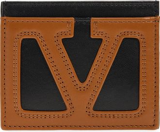 Valentino Garavani Viva Superstar Leather Card Holder in Black/Tan at Nordstrom