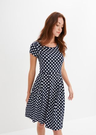 Bonprix Jerseykleid BONPRIX Jerseykleid aus Viskose-Mix, Damen, Gr. 36, N-Gr, dunkelblau, wollwei&szlig; gepunktet, Obermaterial: 95% Viskose, 5% Elasthan, ausgeste