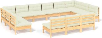 vidaXL Muebles De Jard&iacute;n 13 Pzas Y Cojines Madera Maciza De Pino Crema Vidaxl