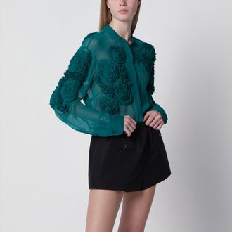 Dries Van Noten Petrol green shirt with raised rose details