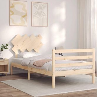 Berkfield Home Beautiful Bed Frame with Headboard Single Solid Wood in Natural