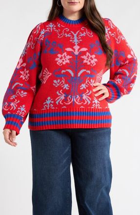 Sugarlips Almila Pattern Sweater in Red-Multi at Nordstrom, Size 2X