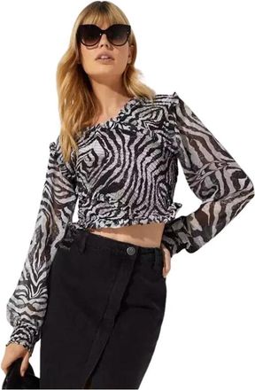 One Teaspoon Zebra Print Wrap Blouse - Dames - Blouses - Zwart - XS - Polyester - Overhemden