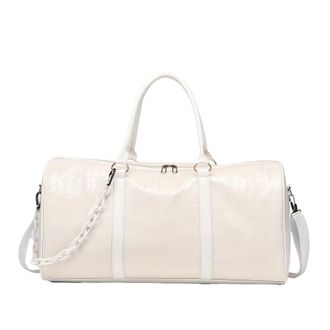 Generic Compatible For Large Capacity Retro Crocodile-Textured Duffel Bag with Adjustable Shoulder Strap, Stylish Gym(White B)