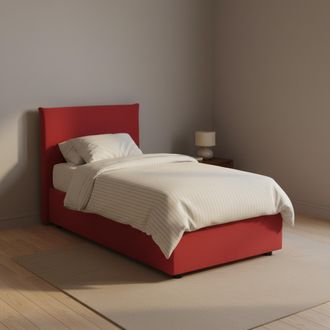 Talamo Italia Cama Individual Brunella, Cama Contenedor Con Revestimiento De Tela, 100% Made In Italy, Apertura Frontal, Con Colch&oacute;n Cm 80x190 Incluido, Rojo, Con E
