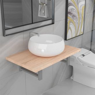 Berkfield Home Two Piece Bathroom Furniture Set Ceramic Oak in Brown