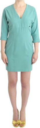 Costume National Elegante groene midi-jurk met V-hals - Dames - Korte kleedjes - Groen - M - Polyester - Kleedjes