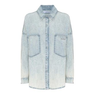 SoAllure Denim Shirts, female, Blue, Size: 2XL X2011D Oversized Acid-washed Denim Shirt