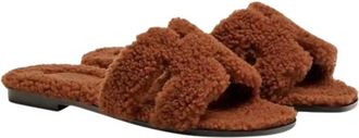 Herm&egrave;s Cognac Fluffy Oran Sandals Size 36.5