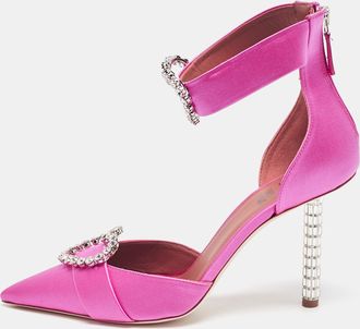 Malone Souliers Pink Satin Camille Ankle Strap Pumps