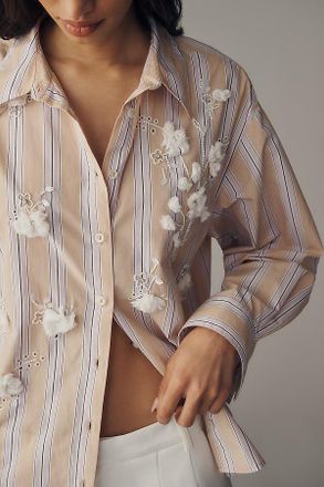 Maeve Shrunken Bennet Embellished Buttondown Shirt