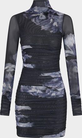 Nicholas Mila Long-Sleeve Mock-Neck Mesh Mini Dress