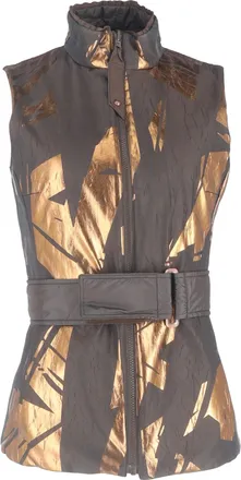 Escada Metallic-Print Quilted Down Vest in Brown Polyamide
