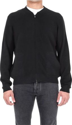 Drumohr Full Zip Sweater met Baseball Kraag - Heren - Vesten - Zwart - M - Wol - Truien & Vesten