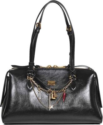 Dolce & Gabbana Schoudertas met bedel - Dames - Schoudertassen - Zwart - ONE Size - Leer - Tassen