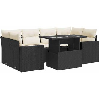 vidaXL Set De Sof&aacute;s De Jard&iacute;n 7 Pzas Con Cojines Rat&aacute;n Sint&eacute;tico Negro Vidaxl