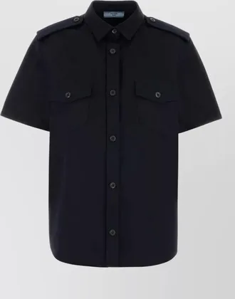 Prada cotton shirt short sleeves chest pockets epaulettes