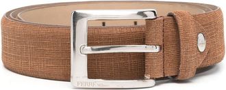 Gianfranco Ferre square buckle tweed belt - men - Leather - 115 - Brown