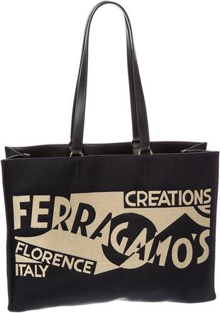 Ferragamo Ferragamo Logo Large Leather-Trim Tote