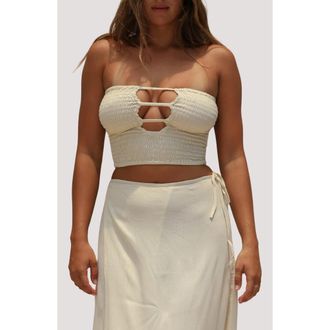 Stone Fox Swim Coco Smocked Crop Tube Top in Coconut Oil at Nordstrom, Size X-Small