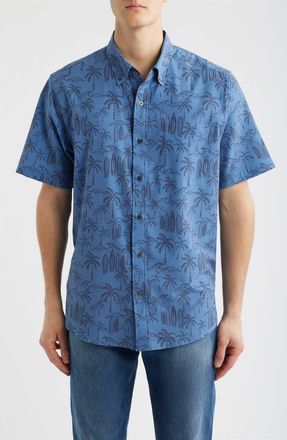 Reyn Spooner Surf Break Short Sleeve Button-Down Sport Shirt in Moonlight Blue at Nordstrom, Size Xx-Large
