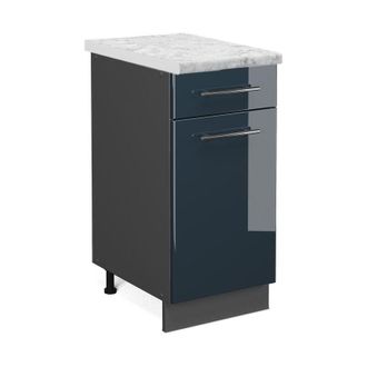 Vicco Mueble Bajo De Cocina Fame-line, Azul Oscuro Alto Brillo, 40 Cm, Et M&aacute;rmol