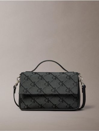 Calvin Klein Womens Monogram Jacquard Flap Phone Crossbody - Black