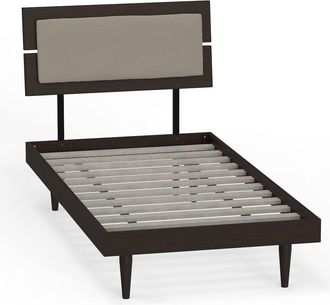 Comfort Pointe Benoni Twin Wooden Bed with Taupe Cushion Walnut