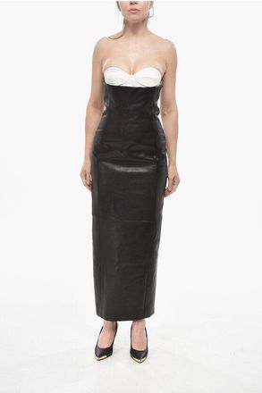 Khaite Leather Sheath Dress with Contrast Corset size 40