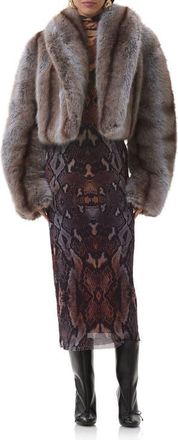 AFRM Stephanie Stripe Faux Fur Jacket in Lilac Brown at Nordstrom, Size X-Small