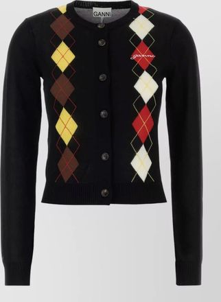 Ganni organic cotton diamond-pattern ribbed cardigan